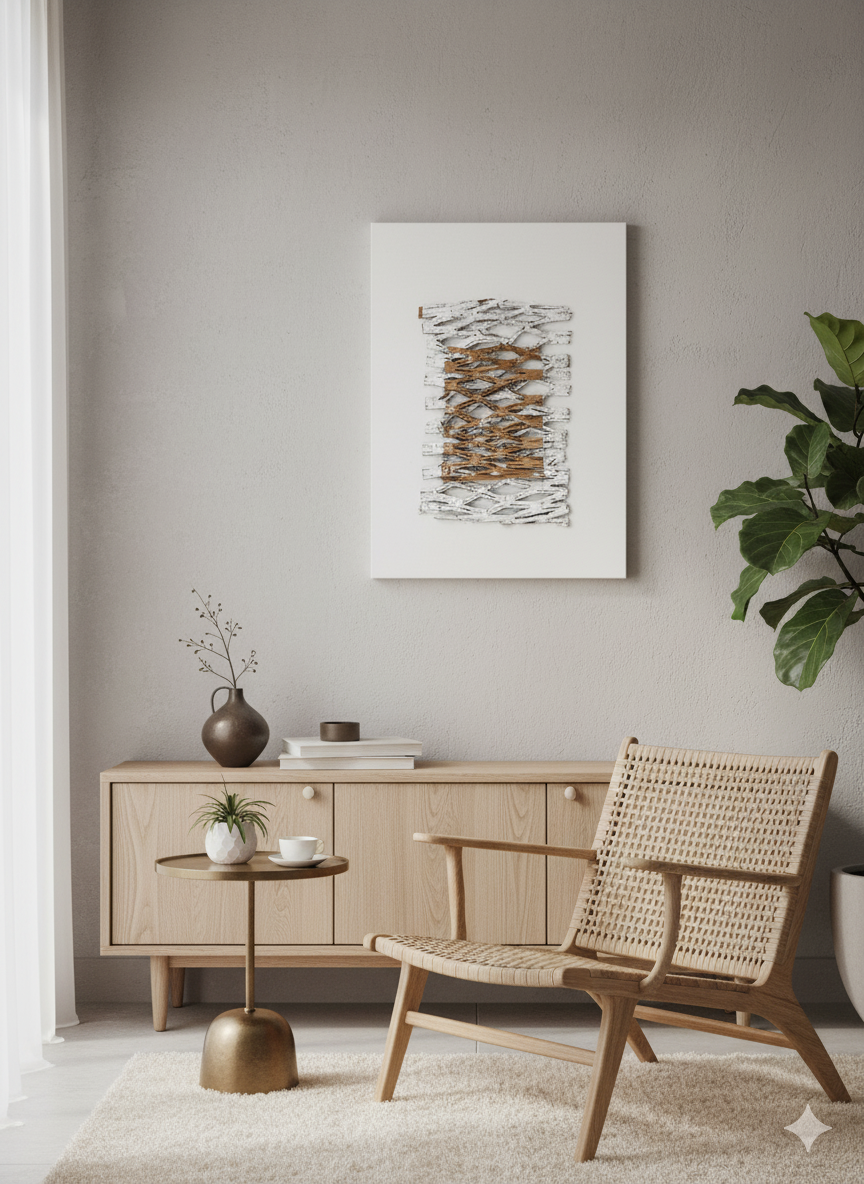 Sculptural Woven Cardboard Art on Canvas | Two-Tone 3D Texture Minimalist Decor