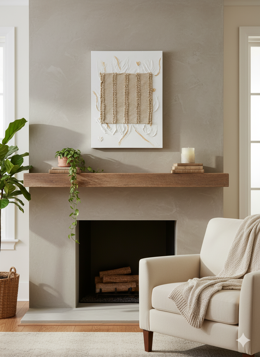 Mixed Media Abstract Wall Art on Canvas | Textile and Plaster Texture