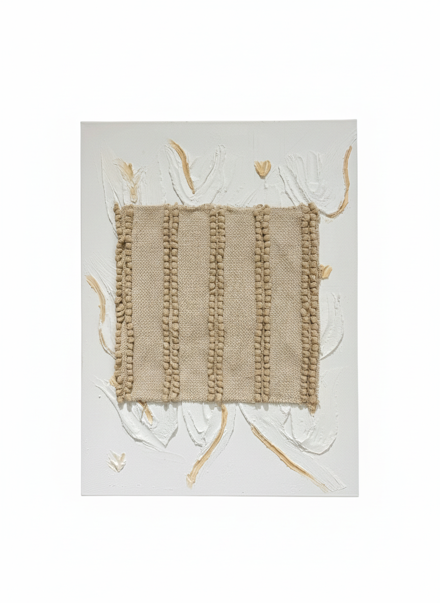 Mixed Media Abstract Wall Art on Canvas | Textile and Plaster Texture